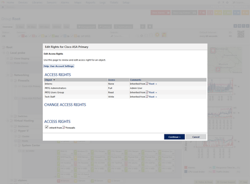 Different Access Rights for a Firewall in the Device Tree Depending on User Groups