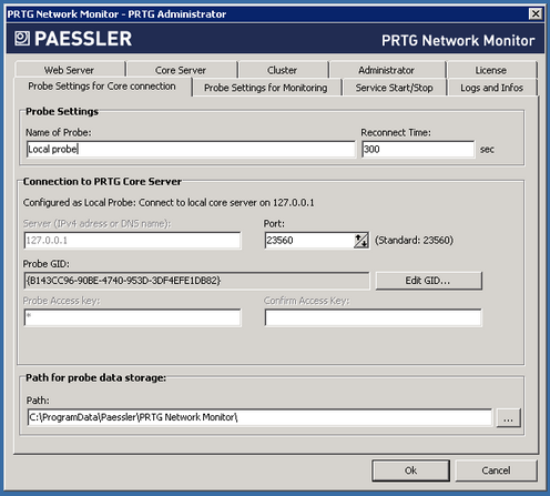 PRTG Administrator: Probe Settings for Core Connection