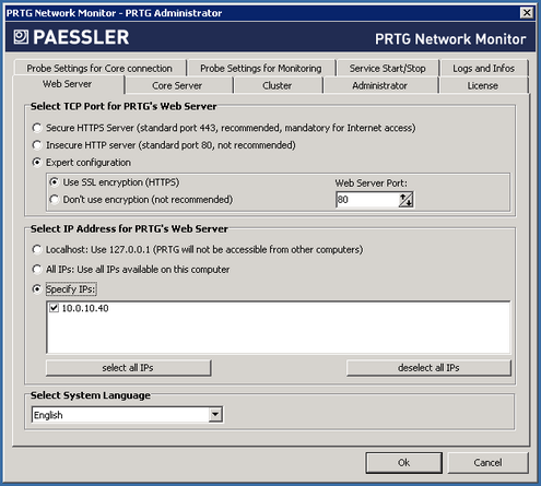 PRTG Administrator: Web Server